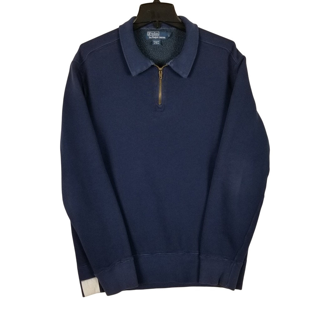 Polo Ralph Lauren Quarter Zip Sweatshirt Mens Large Navy Blue Fleece‎ Pullover
